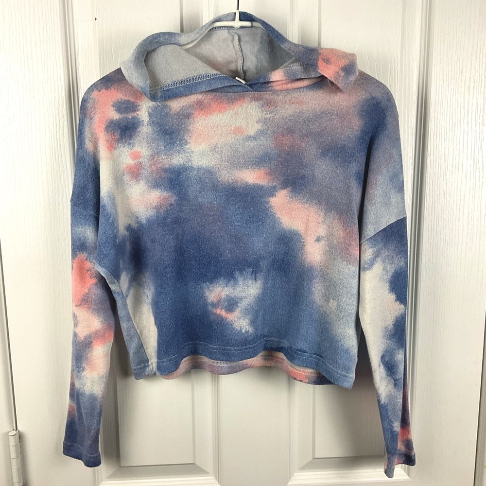 Pre-Owned ROXY Tie Dye Light Weight Soft Fleece Wide Cropped Hoodie, Size S